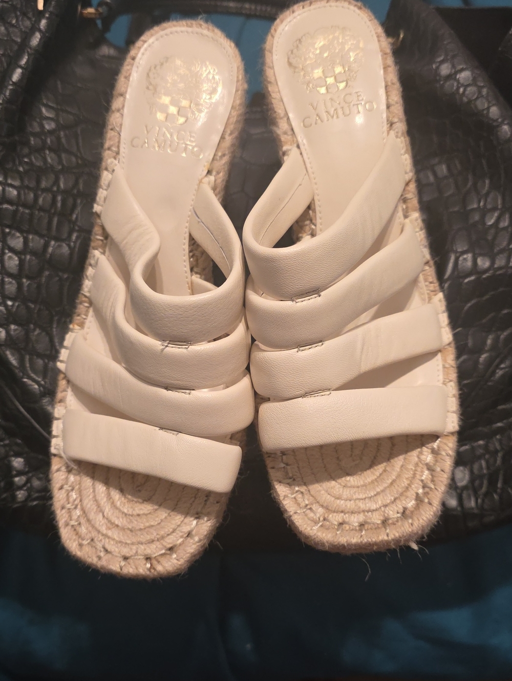 Vince Camuto Cream Espadrille Slide Sandals